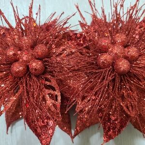 Sparkling Red Poinsettia Holiday Decor Clip-on Ornaments Set